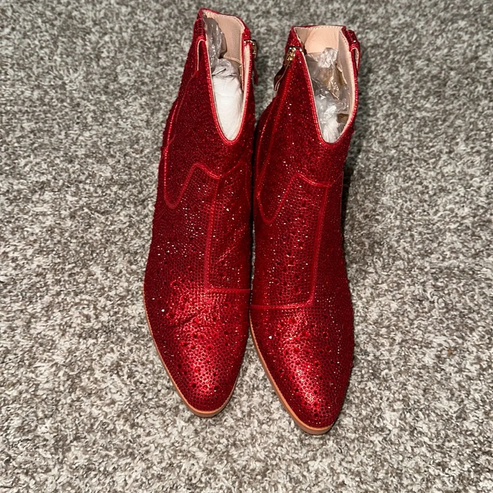 Red Rhinestone Booties - Picture 2 of 5